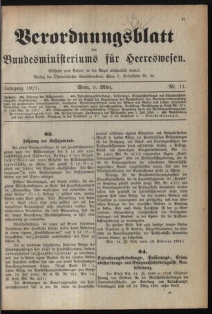 Verordnungsblatt für das deutschösterreichische Staatsamt für Heerwesen 19210305 Seite: 1