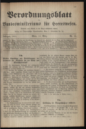 Verordnungsblatt für das deutschösterreichische Staatsamt für Heerwesen 19210312 Seite: 1