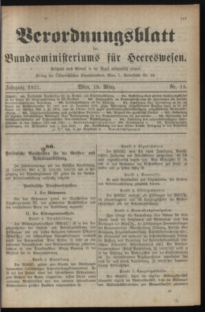 Verordnungsblatt für das deutschösterreichische Staatsamt für Heerwesen 19210319 Seite: 1