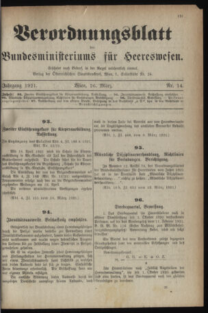 Verordnungsblatt für das deutschösterreichische Staatsamt für Heerwesen 19210326 Seite: 1