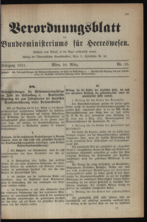 Verordnungsblatt für das deutschösterreichische Staatsamt für Heerwesen 19210330 Seite: 1