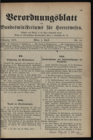 Verordnungsblatt für das deutschösterreichische Staatsamt für Heerwesen 19210402 Seite: 1