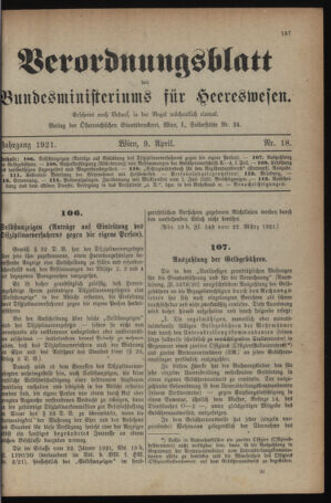 Verordnungsblatt für das deutschösterreichische Staatsamt für Heerwesen 19210409 Seite: 1