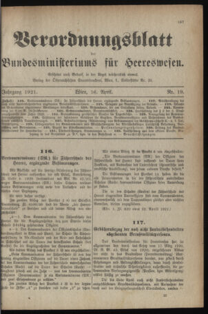 Verordnungsblatt für das deutschösterreichische Staatsamt für Heerwesen 19210416 Seite: 1