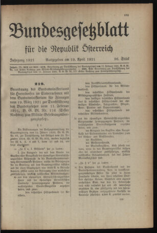 Verordnungsblatt für das deutschösterreichische Staatsamt für Heerwesen 19210419 Seite: 1