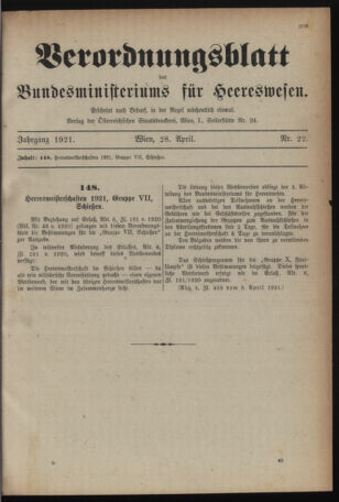 Verordnungsblatt für das deutschösterreichische Staatsamt für Heerwesen 19210428 Seite: 1