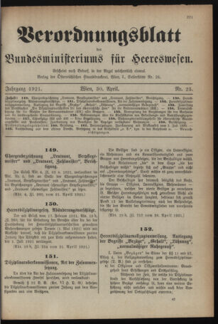 Verordnungsblatt für das deutschösterreichische Staatsamt für Heerwesen 19210430 Seite: 1