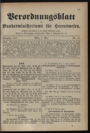 Verordnungsblatt für das deutschösterreichische Staatsamt für Heerwesen 19210507 Seite: 1