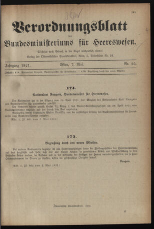 Verordnungsblatt für das deutschösterreichische Staatsamt für Heerwesen 19210507 Seite: 11