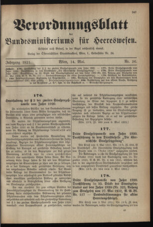 Verordnungsblatt für das deutschösterreichische Staatsamt für Heerwesen 19210514 Seite: 1