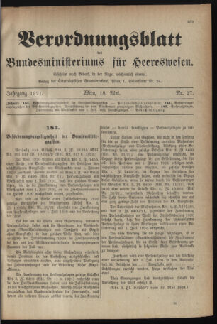 Verordnungsblatt für das deutschösterreichische Staatsamt für Heerwesen 19210518 Seite: 1