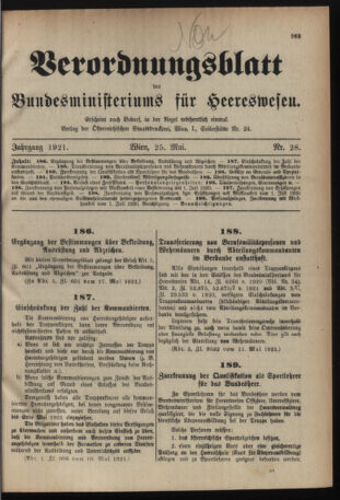 Verordnungsblatt für das deutschösterreichische Staatsamt für Heerwesen 19210525 Seite: 1