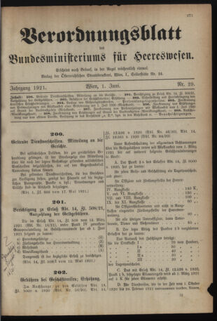 Verordnungsblatt für das deutschösterreichische Staatsamt für Heerwesen 19210601 Seite: 1