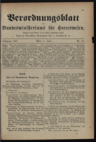 Verordnungsblatt für das deutschösterreichische Staatsamt für Heerwesen 19210608 Seite: 1