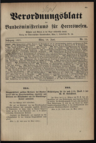 Verordnungsblatt für das deutschösterreichische Staatsamt für Heerwesen 19210618 Seite: 1