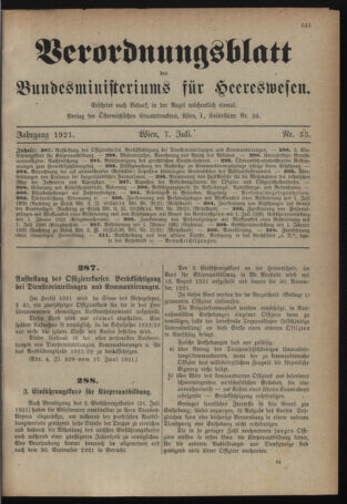 Verordnungsblatt für das deutschösterreichische Staatsamt für Heerwesen 19210707 Seite: 1