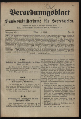 Verordnungsblatt für das deutschösterreichische Staatsamt für Heerwesen 19210715 Seite: 1