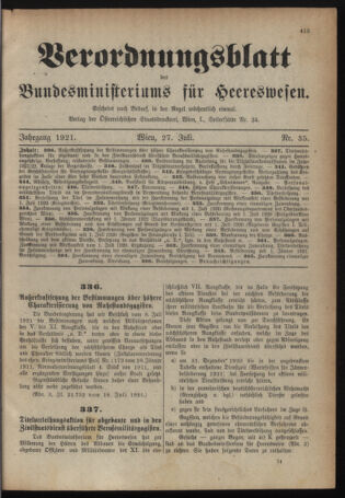 Verordnungsblatt für das deutschösterreichische Staatsamt für Heerwesen 19210727 Seite: 1