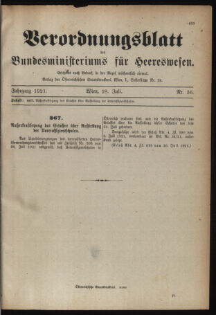 Verordnungsblatt für das deutschösterreichische Staatsamt für Heerwesen 19210728 Seite: 1