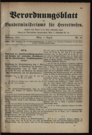 Verordnungsblatt für das deutschösterreichische Staatsamt für Heerwesen 19210805 Seite: 1