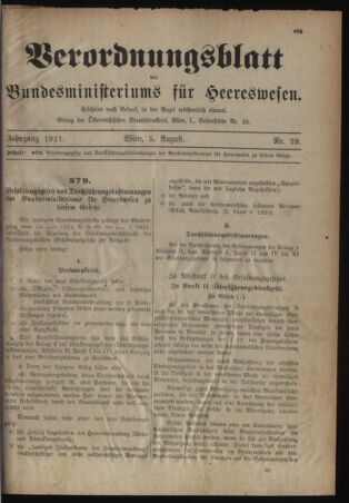 Verordnungsblatt für das deutschösterreichische Staatsamt für Heerwesen 19210805 Seite: 11