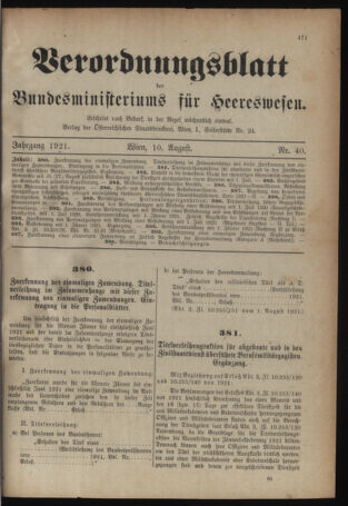 Verordnungsblatt für das deutschösterreichische Staatsamt für Heerwesen 19210810 Seite: 1