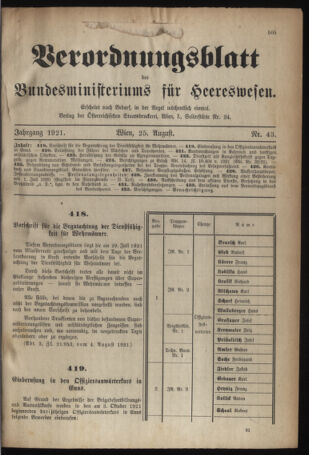 Verordnungsblatt für das deutschösterreichische Staatsamt für Heerwesen 19210825 Seite: 1