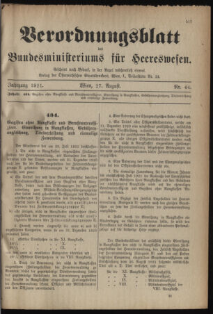 Verordnungsblatt für das deutschösterreichische Staatsamt für Heerwesen 19210827 Seite: 1