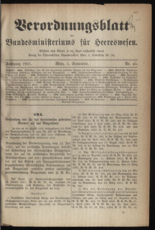 Verordnungsblatt für das deutschösterreichische Staatsamt für Heerwesen 19210903 Seite: 1