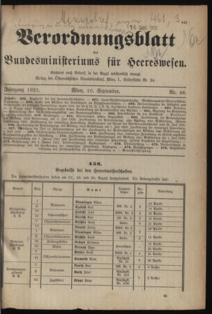 Verordnungsblatt für das deutschösterreichische Staatsamt für Heerwesen 19210910 Seite: 1