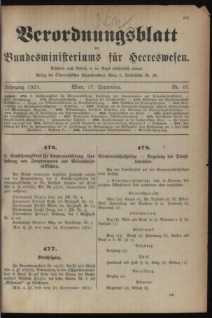 Verordnungsblatt für das deutschösterreichische Staatsamt für Heerwesen 19210917 Seite: 1