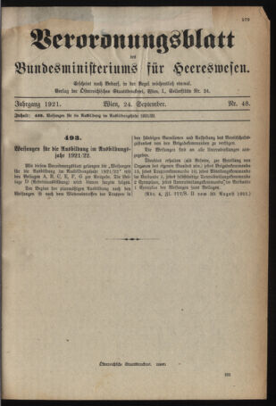 Verordnungsblatt für das deutschösterreichische Staatsamt für Heerwesen 19210924 Seite: 1