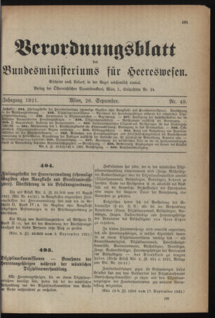 Verordnungsblatt für das deutschösterreichische Staatsamt für Heerwesen 19210926 Seite: 1