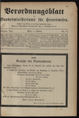 Verordnungsblatt für das deutschösterreichische Staatsamt für Heerwesen 19211005 Seite: 1