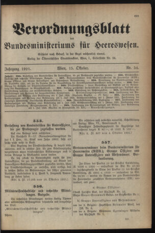 Verordnungsblatt für das deutschösterreichische Staatsamt für Heerwesen 19211015 Seite: 1