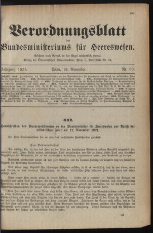 Verordnungsblatt für das deutschösterreichische Staatsamt für Heerwesen 19211119 Seite: 1