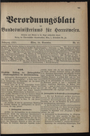 Verordnungsblatt für das deutschösterreichische Staatsamt für Heerwesen 19211126 Seite: 1