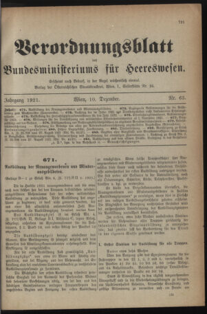 Verordnungsblatt für das deutschösterreichische Staatsamt für Heerwesen 19211210 Seite: 1