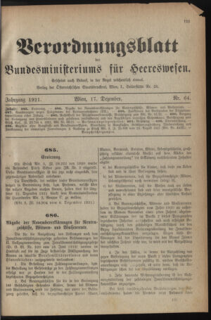 Verordnungsblatt für das deutschösterreichische Staatsamt für Heerwesen 19211217 Seite: 1