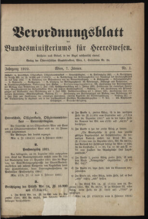 Verordnungsblatt für das deutschösterreichische Staatsamt für Heerwesen 19220107 Seite: 1