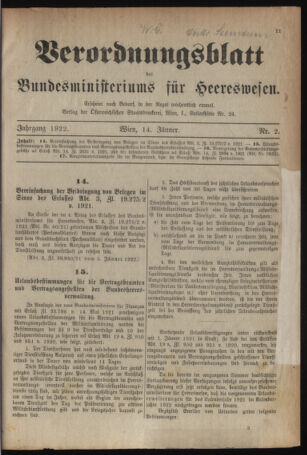 Verordnungsblatt für das deutschösterreichische Staatsamt für Heerwesen 19220114 Seite: 1