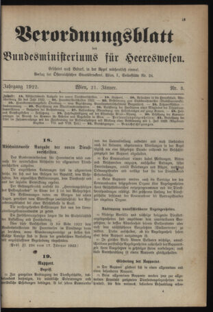 Verordnungsblatt für das deutschösterreichische Staatsamt für Heerwesen 19220121 Seite: 1