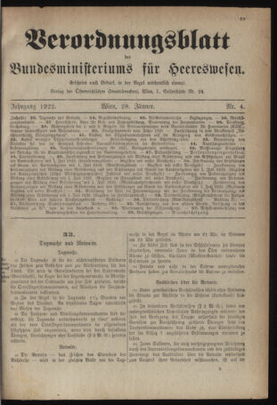 Verordnungsblatt für das deutschösterreichische Staatsamt für Heerwesen 19220128 Seite: 1