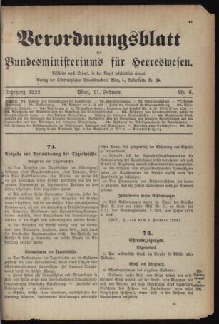 Verordnungsblatt für das deutschösterreichische Staatsamt für Heerwesen 19220211 Seite: 1