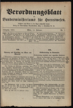 Verordnungsblatt für das deutschösterreichische Staatsamt für Heerwesen 19220218 Seite: 1