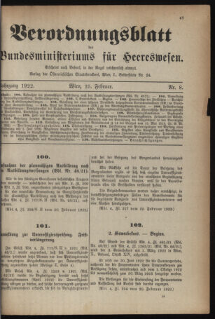 Verordnungsblatt für das deutschösterreichische Staatsamt für Heerwesen 19220225 Seite: 1