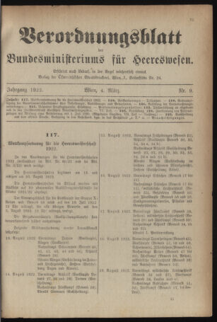 Verordnungsblatt für das deutschösterreichische Staatsamt für Heerwesen 19220304 Seite: 1