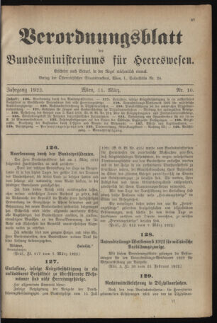 Verordnungsblatt für das deutschösterreichische Staatsamt für Heerwesen 19220311 Seite: 1