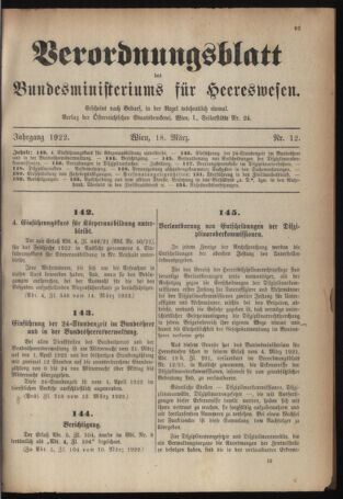 Verordnungsblatt für das deutschösterreichische Staatsamt für Heerwesen 19220318 Seite: 1