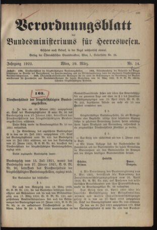 Verordnungsblatt für das deutschösterreichische Staatsamt für Heerwesen 19220329 Seite: 1